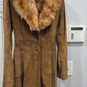 Banana Republic Tan Trench Coat with Faux Fur Collar